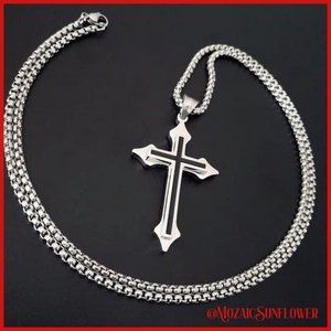 316L Stainless Steel Cross and 24" Box Chain Lobster Clasp